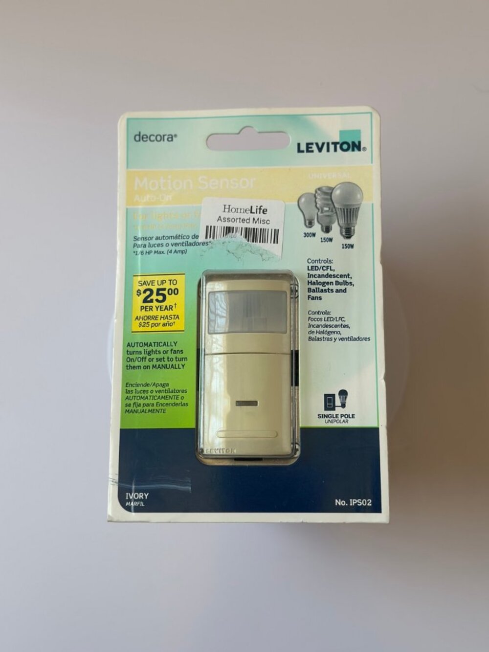 Leviton Decora Motion Sensor Auto-On Switch IPS02 - Ivory, New in Package